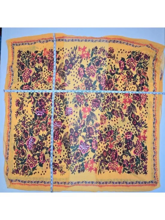 Floral XL Womens Scarf Yellow Lightweight Boho Fabric Wrap - Picture 4 of 4